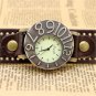 Antique Dark Brown Leather Band Bracelet Round Dial Quartz Watch Men Gifts B2252
