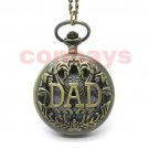Antique DAD Necklace Quartz Hollow Pocket Watch Bronze Men 86 Father Gift P05