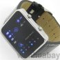 Blue LED Binary Dial Black Leather Band Sports Watch Lady Men Unisex Gift L0505