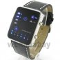 Blue LED Binary Dial Black Leather Band Sports Watch Lady Men Unisex Gift L0505