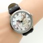 Fashion PU Leather Map Black Analog Women Lady Men Quartz Wrist Watch 86 Q3467