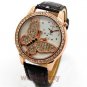3D Butterfly Black Leather Band Round Crystal Dial Quartz Wrist Watch Lady Q2121