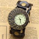 Antique Dark Brown Leather Band Bracelet Round Dial Quartz Watch Men Male B2251