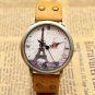 Retro Effiel Tower Round Dial Faux Leather WristWatch Lady Men Quartz Gift Q3431