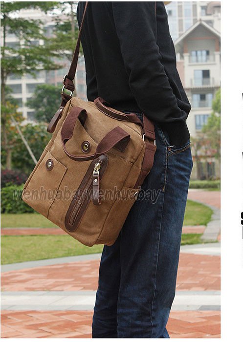 Brown Retro Messenger Men Canvas Sport Shoulder Walking Hiking Satchel Bag 8C004
