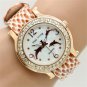 Fashion Dolphin Round Dial Crystal Leather Quartz Wrist Watch Women 86 Q3650