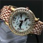Fashion Dolphin Round Dial Crystal Leather Quartz Wrist Watch Women 86 Q3650