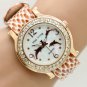 Fashion Dolphin Round Dial Crystal Leather Quartz Wrist Watch Women 86 Q3650