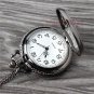 Men Unisex Black Copper Shield Carving Necklace Pendant Pocket Watch CA P288