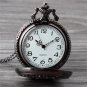 Men Unisex Black Copper Shield Carving Necklace Pendant Pocket Watch CA P288