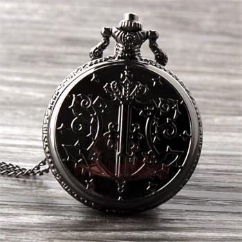 New Black Copper Shield Carving Necklace Pendant Pocket Watch Men Unisex P288