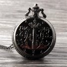 New Black Copper Shield Carving Necklace Pendant Pocket Watch Men Unisex P288