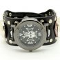 Punk Rock Skull Head Skeleton Rivet Leather Quartz WristWatch Men Black86 Q2535