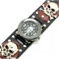 Punk Rock Skull Head Skeleton Rivet Leather Quartz WristWatch Men Black86 Q2535