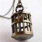 New Bronze Lifelike Birdcage Shape Necklace Chain Pocket Watch Unisex Men P281