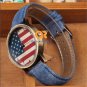 Cute America Flag Round Canvas Couple Quartz Wrist Watch Lover Analog Hour AB