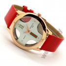 Fashion Round Cross Red Leather Band Dial Quartz WristWatch Women Lady XmasQ4074