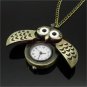 Retro Bronze Night Owl Wing Necklace Pendant Quartz Chain Women Pocket Watch A