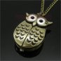 Retro Bronze Night Owl Wing Necklace Pendant Quartz Chain Women Pocket Watch A