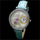 Fashion Eiffel Tower Faux Leather Round Quartz Wrist Watch Women Blue 86 Q1398