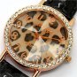Round Analog Crystal Leopard Print Speckle Quartz Wrist Watch Leather 86 Gift