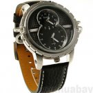 OULM Dual Time Zone Date Outdoor Military Leather Mens Army Quartz Wrist 86Watch