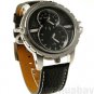 OULM Dual Time Zone Date Outdoor Military Leather Mens Army Quartz Wrist 86Watch