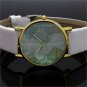 Leather Map Round Dial Simple Analog Quartz Watch Gift Men Women Lady 86 Q3682