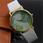 Leather Map Round Dial Simple Analog Quartz Watch Gift Men Women Lady 86 Q3682