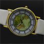 PU Leather Map Round Dial Simple Quartz Watch Gift Men Women Lady 86 Q3672