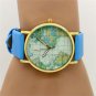 PU Leather Map Round Simple Analog Quartz Watch Gift Men Women Lady 86Q3686