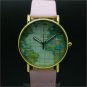 PU Leather Map Round Simple Analog Quartz Watch Gift Men Women Lady 86 Q3685