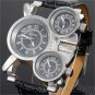 OULM Military Cool Three Time Zones Movements Watch Leather Mens Black 86 Q0731
