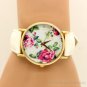 Charm Round Dial Flower Crystal White Band Quartz WristWatch Women Lady Q4042