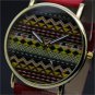 Fashion Simple Wave Round Crystal Leather Quartz Wrist Watch Women 86 Gift Q3664
