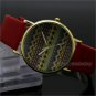 Fashion Simple Wave Round Crystal Leather Quartz Wrist Watch Women 86 Gift Q3664