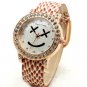 Smile Simple Round Crystal Leather Band QuartzWrist Watch Women Gift 86 Q3645