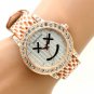 Smile Simple Round Crystal Leather Band QuartzWrist Watch Women Gift 86 Q3645
