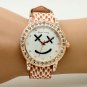 Smile Simple Round Crystal Leather Band QuartzWrist Watch Women Gift 86 Q3645