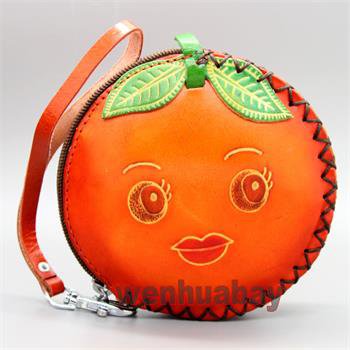 Cute Orange Genuine Leather Handmade ZipMoney Coin Purse Wallet Women Lady  ZP93