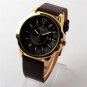 Classicial Delicate Dial Date Brown Leather Band Wirst Watch Unisex Men Q4210
