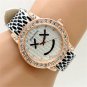 Smile Simple Round Zebra Crystal Leather Quartz Wrist Watch Women 86 Gift Q3642