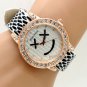 Smile Simple Round Zebra Crystal Leather Quartz Wrist Watch Women 86 Gift Q3642