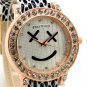Smile Simple Round Zebra Crystal Leather Quartz Wrist Watch Women 86 Gift Q3642