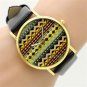 Fashion Simple Wave Round Crystal Leather Quartz WristWatch Women 86 Gift Q3661