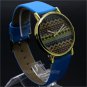 Fashion Simple Blue Round Crystal Leather Quartz WristWatch Women 86 Gift Q3665