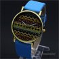 Fashion Simple Blue Round Crystal Leather Quartz WristWatch Women 86 Gift Q3665