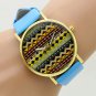 Fashion Simple Blue Round Crystal Leather Quartz WristWatch Women 86 Gift Q3665