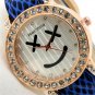 Smile Simple Round Crystal Leather Band Quartz Wrist Watch Women 86 Gift Q3644