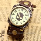 Retro Leather Band Bracelet Quartz Wrist Cool Skull Watch Men Boy Retro Gift